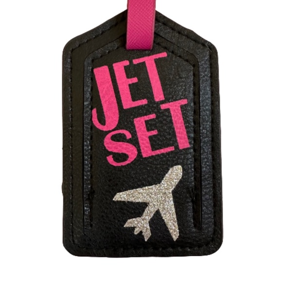 JUICY COUTURE Luggage Tag “Jet Set” Glitter Travel Pink Black - Picture 4 of 6